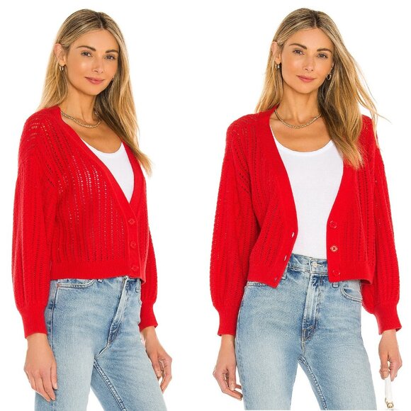 Alice + Olivia Winsor Deep V Slouchy Cardigan Size S Bright Poppy Cotton Wool - Picture 1 of 11